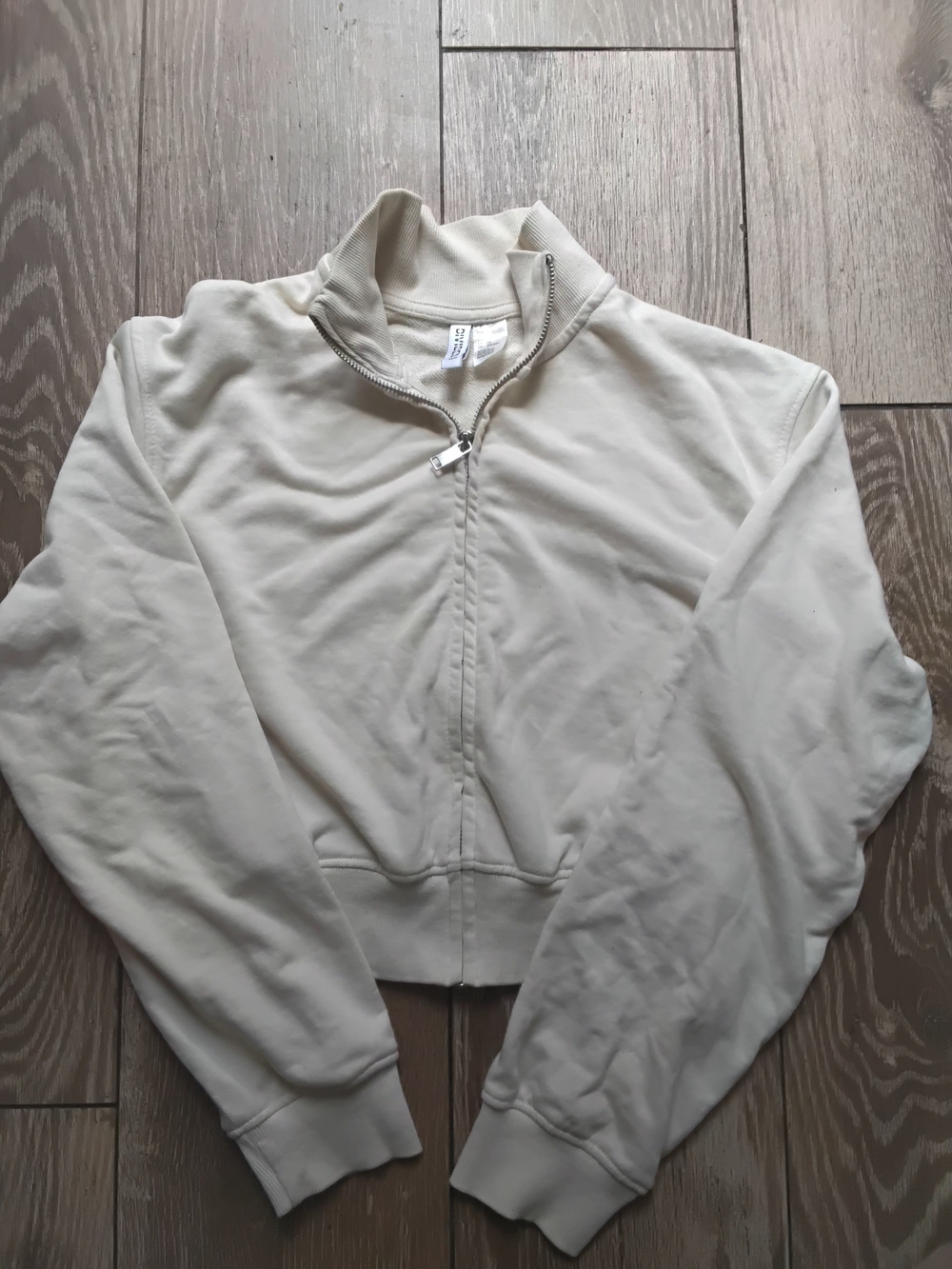 H&M Women's Cropped Cream Zip-Up Jacket